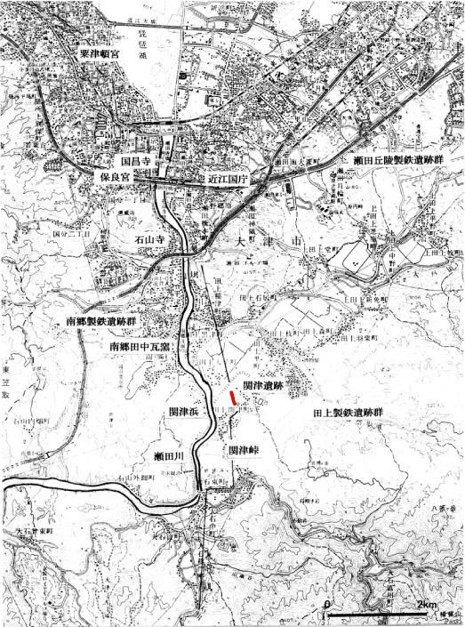 図1　関津遺跡および関連遺跡位置図