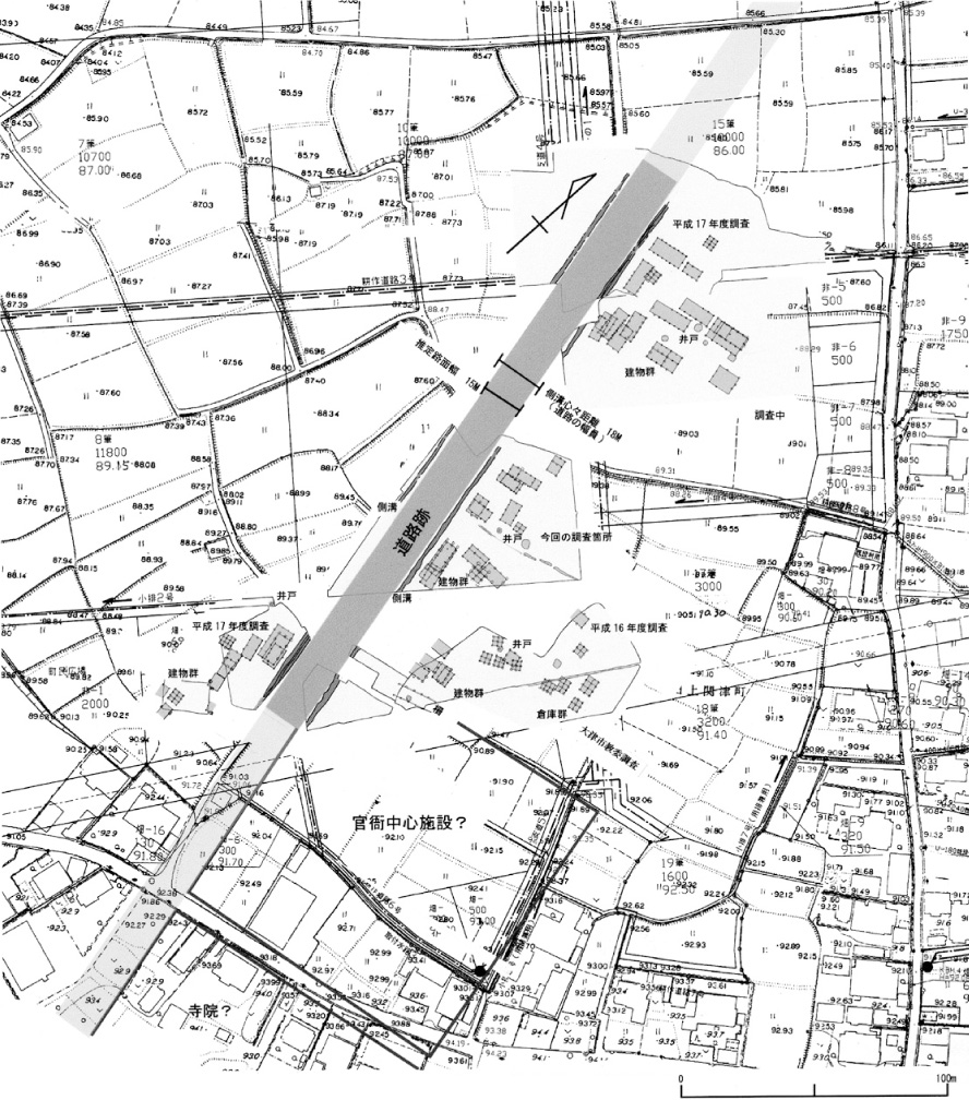 図2　奈良時代から平安時代前期の道路跡と建物群