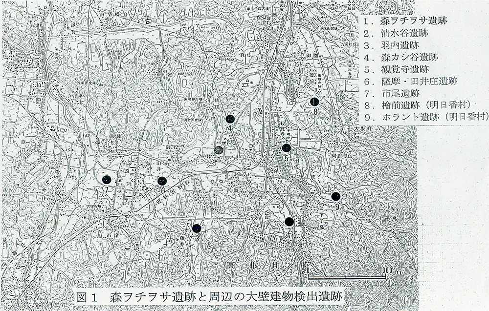 図1　森字ヲチヲサと周辺の大壁建物検出遺跡
