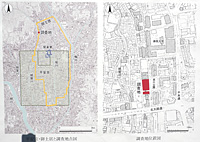 平安京・御土居と調査地点図／調査地位置図