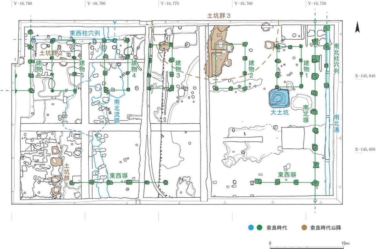 奈良時代と奈良時代以降の遺構図